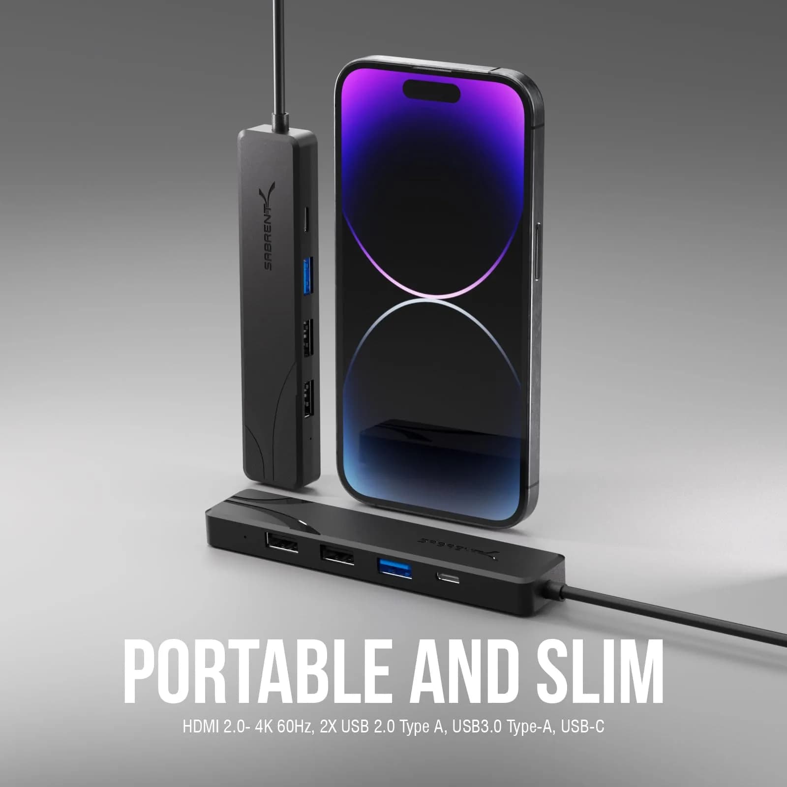SABRENT USB-C Hub 5-in-1 with 4K@60Hz HDMI, 100W PD, 3x USB-A Ports | Lightweight Aluminum, Plug & Play - view 9
