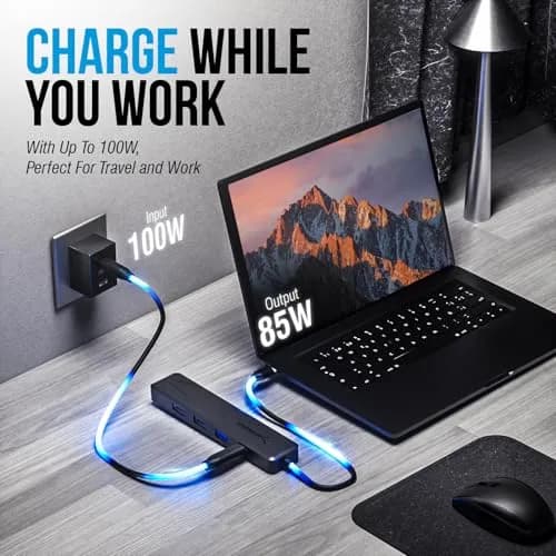 SABRENT USB-C Hub 5-in-1 with 4K@60Hz HDMI, 100W PD, 3x USB-A Ports | Lightweight Aluminum, Plug & Play thumbnail 3