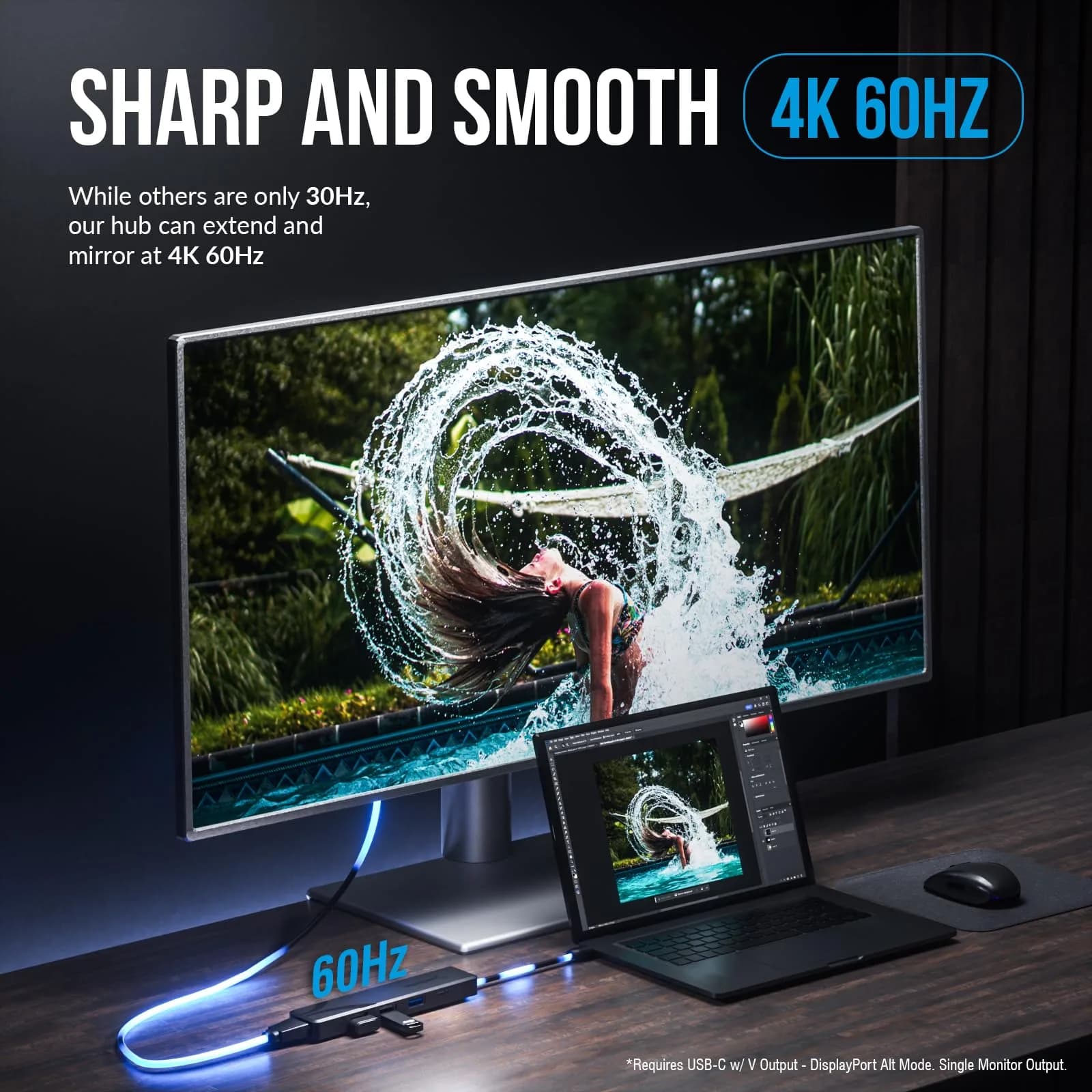 SABRENT USB-C Hub 5-in-1 with 4K@60Hz HDMI, 100W PD, 3x USB-A Ports | Lightweight Aluminum, Plug & Play - view 4