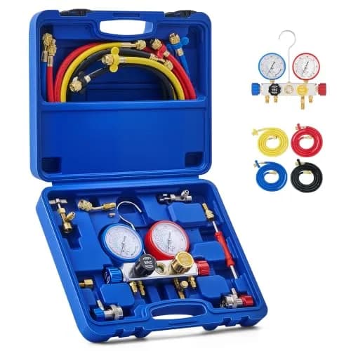 Orion Motor Tech 4-Way AC Diagnostic Manifold Gauge Kit 3.5 kg (7.7 lb) | Hybrid Antishock Gauges for R134a, R410a, R22 thumbnail 1