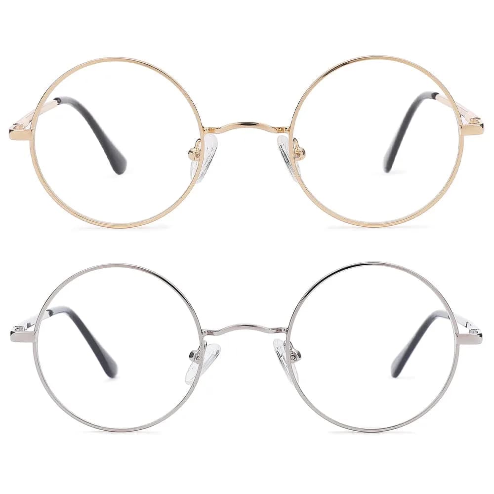 Pro Acme Retro Round Clear Lens Glasses | 2 Pack | Gold + Silver Frames | 46mm Lens Width - main product image