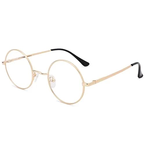 Pro Acme Non Prescription Clear Lens Glasses Retro Small Round Metal Frame (Gold + Silver) | Classic Style & Comfort thumbnail 7