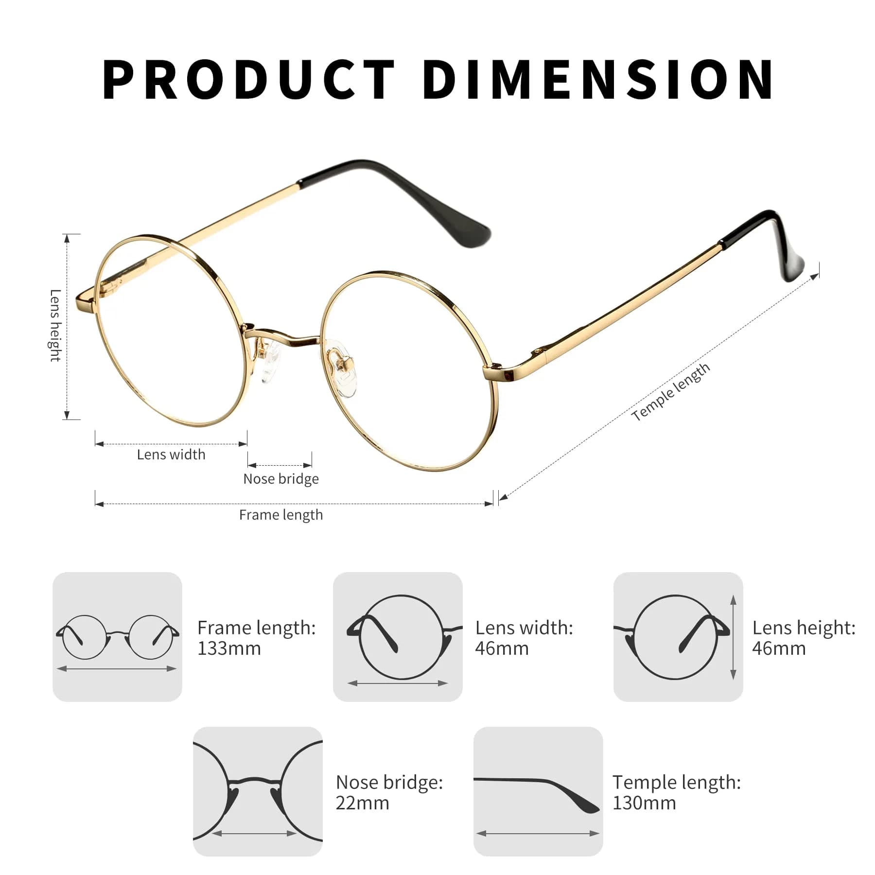 Pro Acme Retro Round Clear Lens Glasses | 2 Pack | Gold + Silver Frames | 46mm Lens Width - view 4