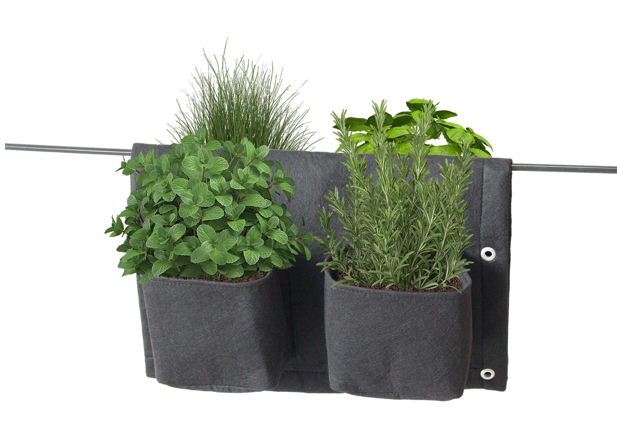 VegTrug Balcony/Rail Felt Planter 4 Pocket Black | Railing Garden Planter for Balcony & Fence