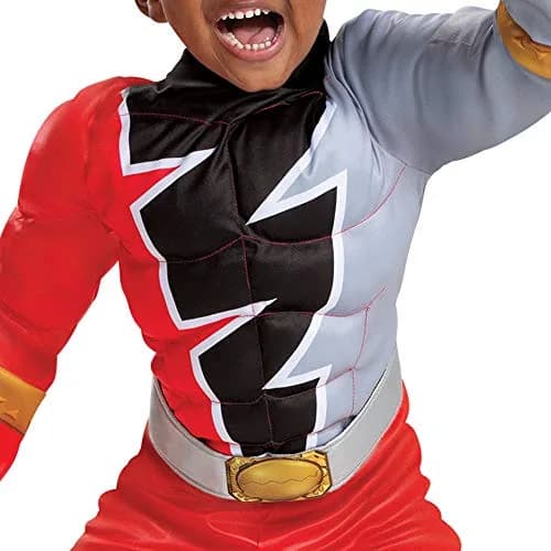 Disguise Red Ranger Toddler Size Muscle Costume | Official Power Rangers Dino Fury Outfit with Mask (Large 4-6) thumbnail 3