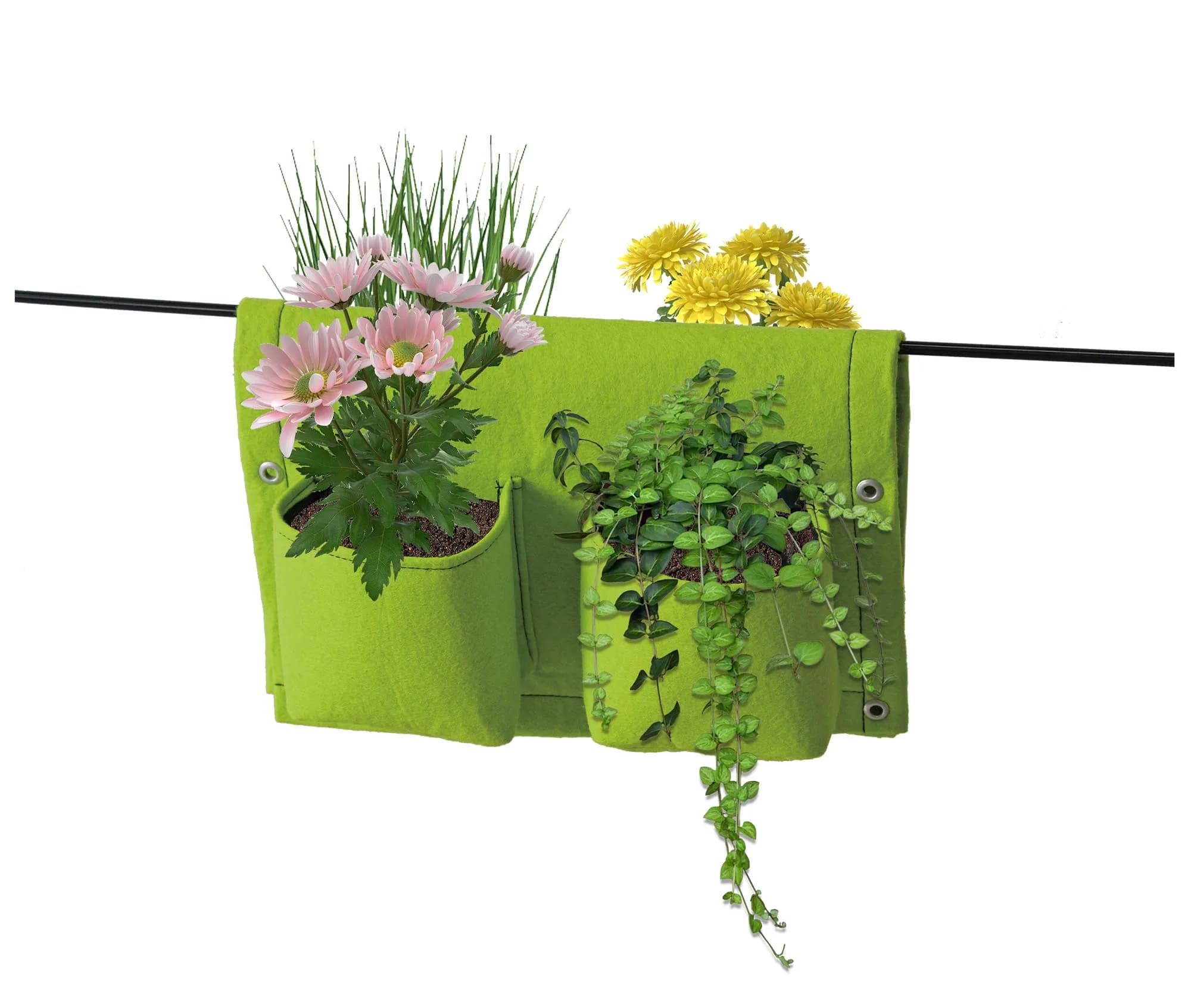 VegTrug Balcony Planter, 4-Pocket Rail Planter, Moisture-Lined Surface, Lime Green | Space-Saving Vertical Garden