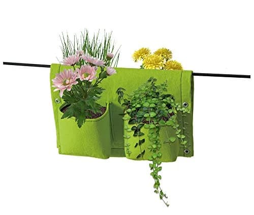 VegTrug Balcony Planter, 4-Pocket Rail Planter, Moisture-Lined Surface, Lime Green | Space-Saving Vertical Garden thumbnail 1