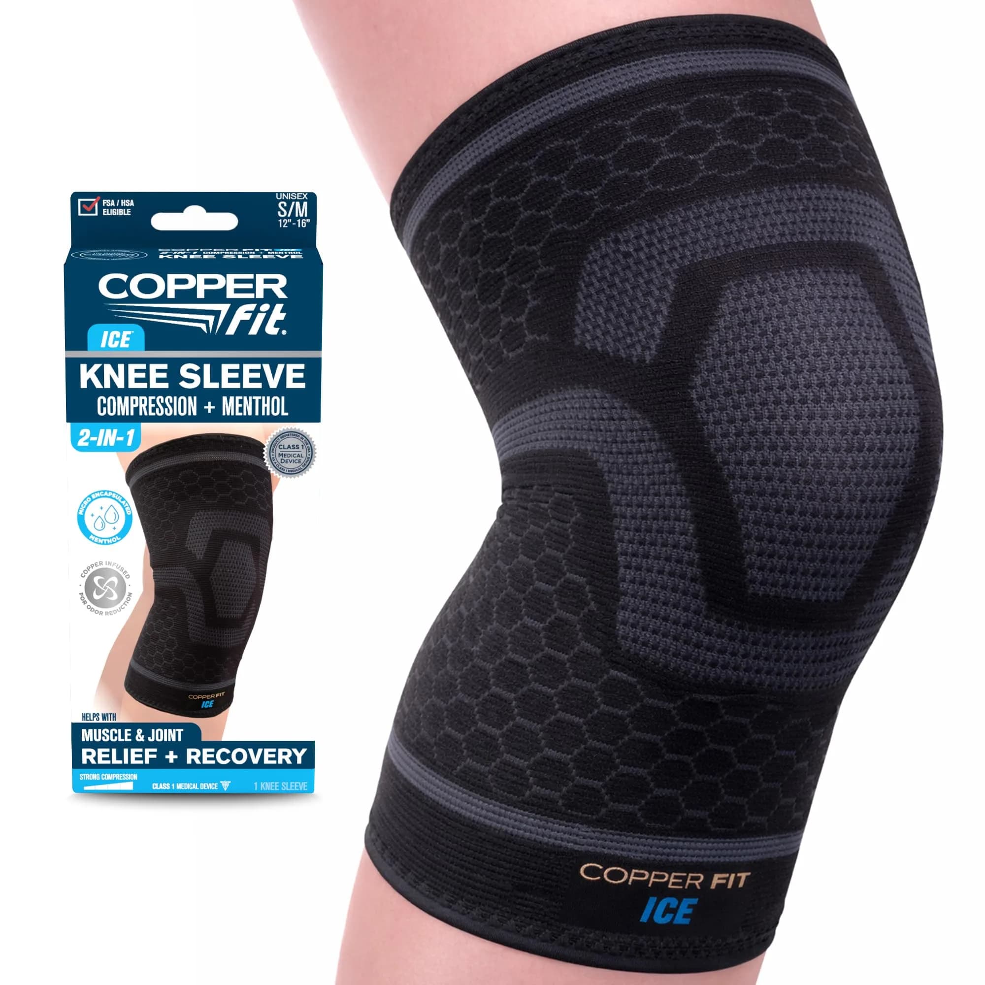 Copper Fit COOL Knee Compression Sleeve for Pain Relief 3XL (3XL, Black) | FDA Approved Medical Grade Support - main product image