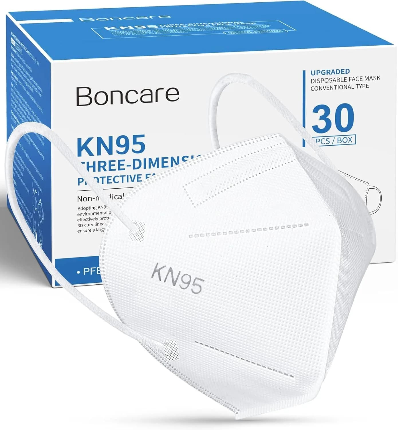 Boncare KN95 Face Mask 30 PCs | 5-Layer Breathable Comfort for Men & Women (White)