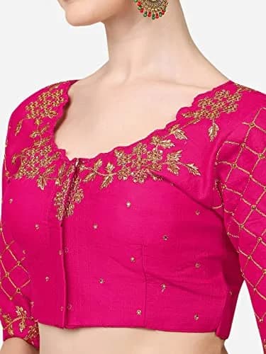 Pujia Mills Women's Pink Choli with Hand Embroidery & Stone Work, 38 (96.5 cm) | Imported from USA thumbnail 4