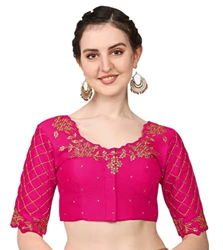 Pujia Mills Women's Pink Choli with Hand Embroidery & Stone Work, 38 (96.5 cm) | Imported from USA thumbnail 1