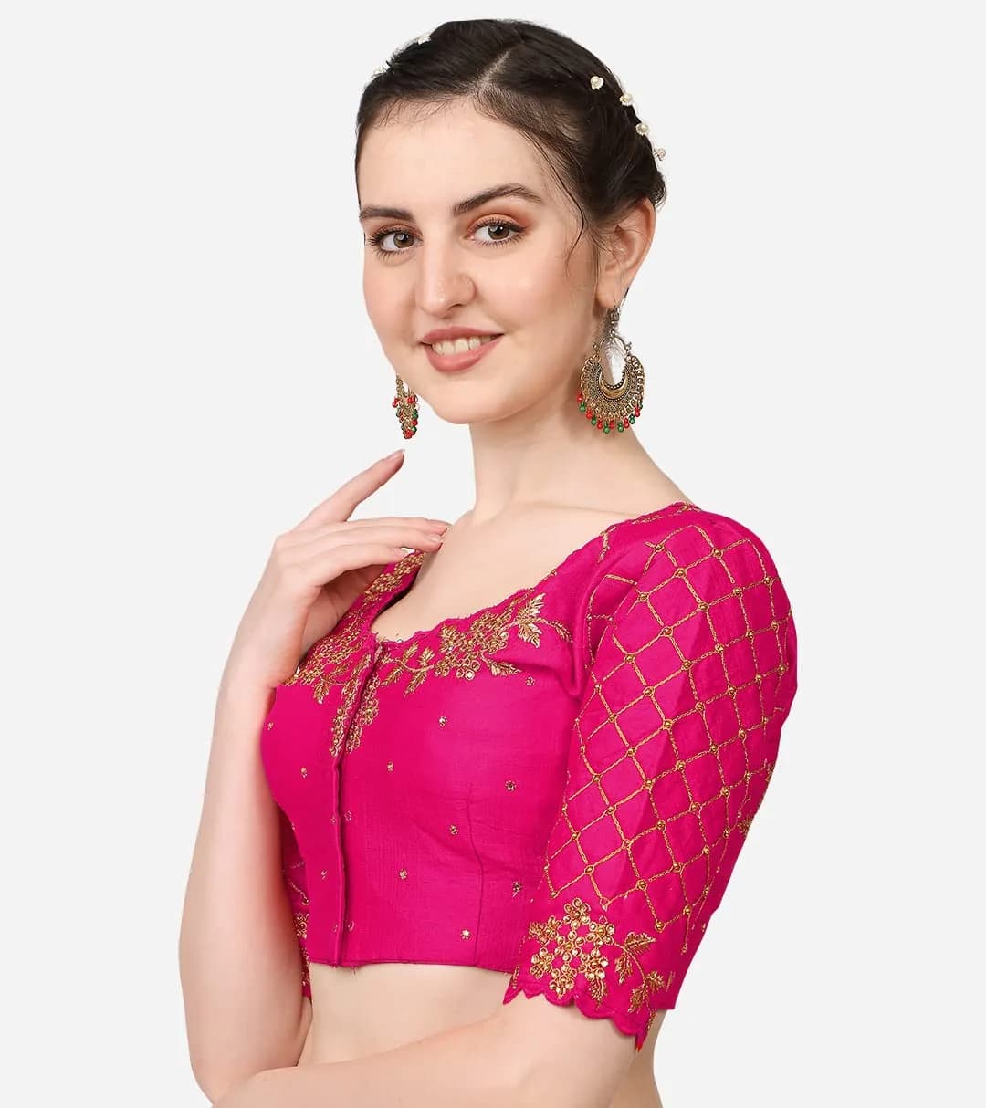 Pujia Mills Women's Pink Choli with Hand Embroidery & Stone Work, 38 (96.5 cm) | Imported from USA - view 2