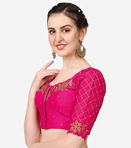 Pujia Mills Women's Pink Choli with Hand Embroidery & Stone Work, 38 (96.5 cm) | Imported from USA thumbnail 2