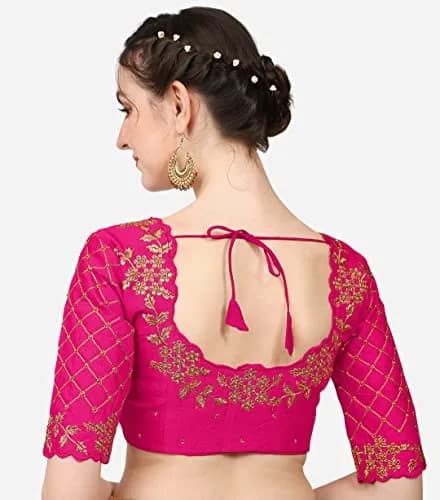 Pujia Mills Women's Pink Choli with Hand Embroidery & Stone Work, 38 (96.5 cm) | Imported from USA thumbnail 3