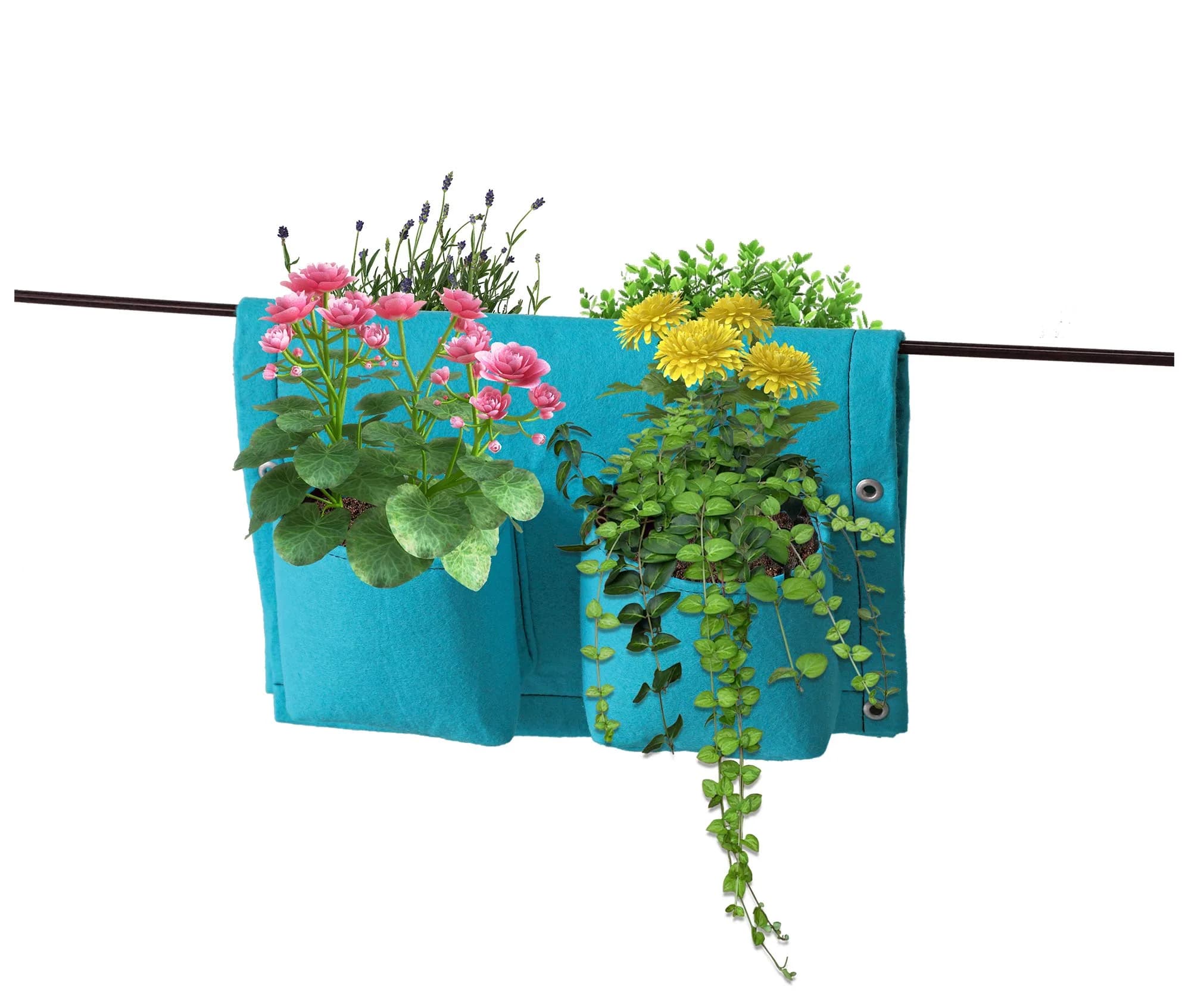 VegTrug Balcony Planter, 4-Pocket Rail Planter, Moisture-Lined Surface, Space-Saving, 16.54" x 22.83" x 3.94" | Blue