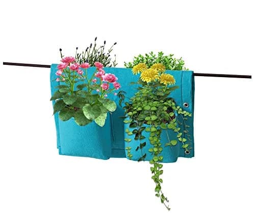 VegTrug Balcony Planter, 4-Pocket Rail Planter, Moisture-Lined Surface, Space-Saving, 16.54" x 22.83" x 3.94" | Blue thumbnail 1
