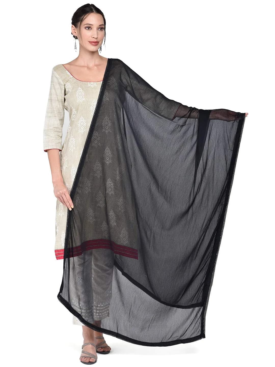DUPATTA BAZAAR Women's Black Pure Chiffon Dupatta with Lace | Elegant Ethnic Wear (70-120 chars)