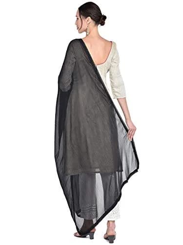 DUPATTA BAZAAR Women's Black Pure Chiffon Dupatta with Lace | Elegant Ethnic Wear (70-120 chars) thumbnail 4