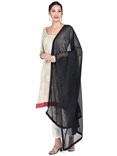 DUPATTA BAZAAR Women's Black Pure Chiffon Dupatta with Lace | Elegant Ethnic Wear (70-120 chars) thumbnail 2