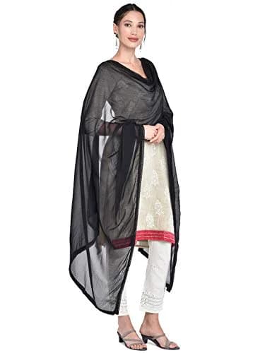 DUPATTA BAZAAR Women's Black Pure Chiffon Dupatta with Lace | Elegant Ethnic Wear (70-120 chars) thumbnail 3