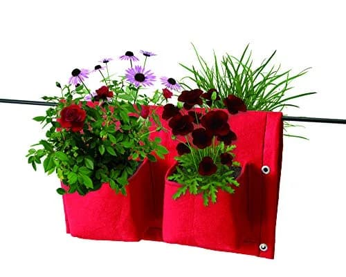 VegTrug Balcony Felt 4 Pocket Red x3 Rail Planter | Railing Herb & Flower Garden thumbnail 1