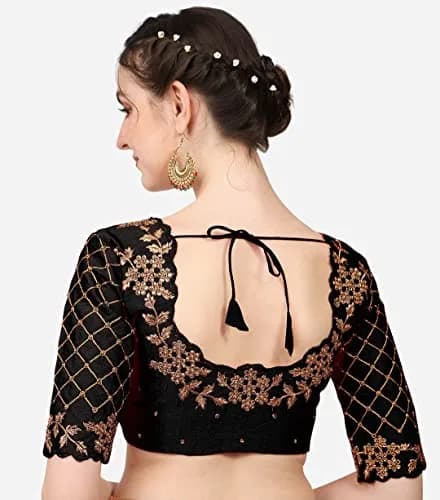 Pujia Mills Women's Black Choli with Hand Embroidery & Stone Work, Size 38 | Authentic Imported Apparel thumbnail 4