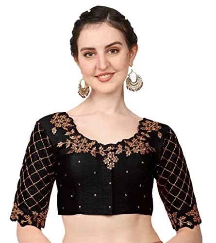 Pujia Mills Women's Black Choli with Hand Embroidery & Stone Work, Size 38 | Authentic Imported Apparel thumbnail 1