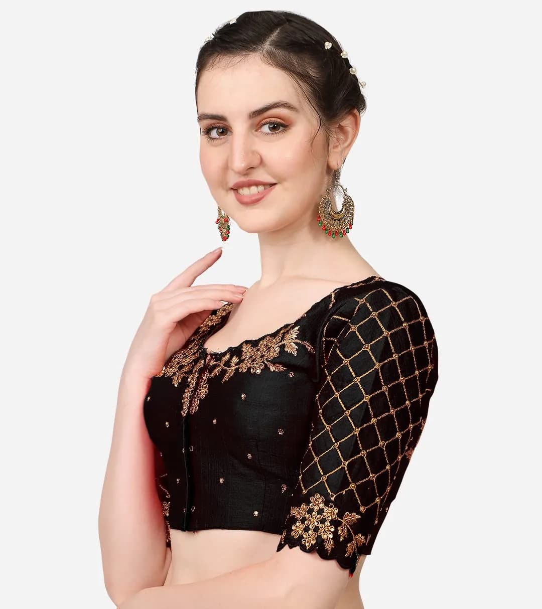 Pujia Mills Women's Black Choli with Hand Embroidery & Stone Work, Size 38 | Authentic Imported Apparel - view 2