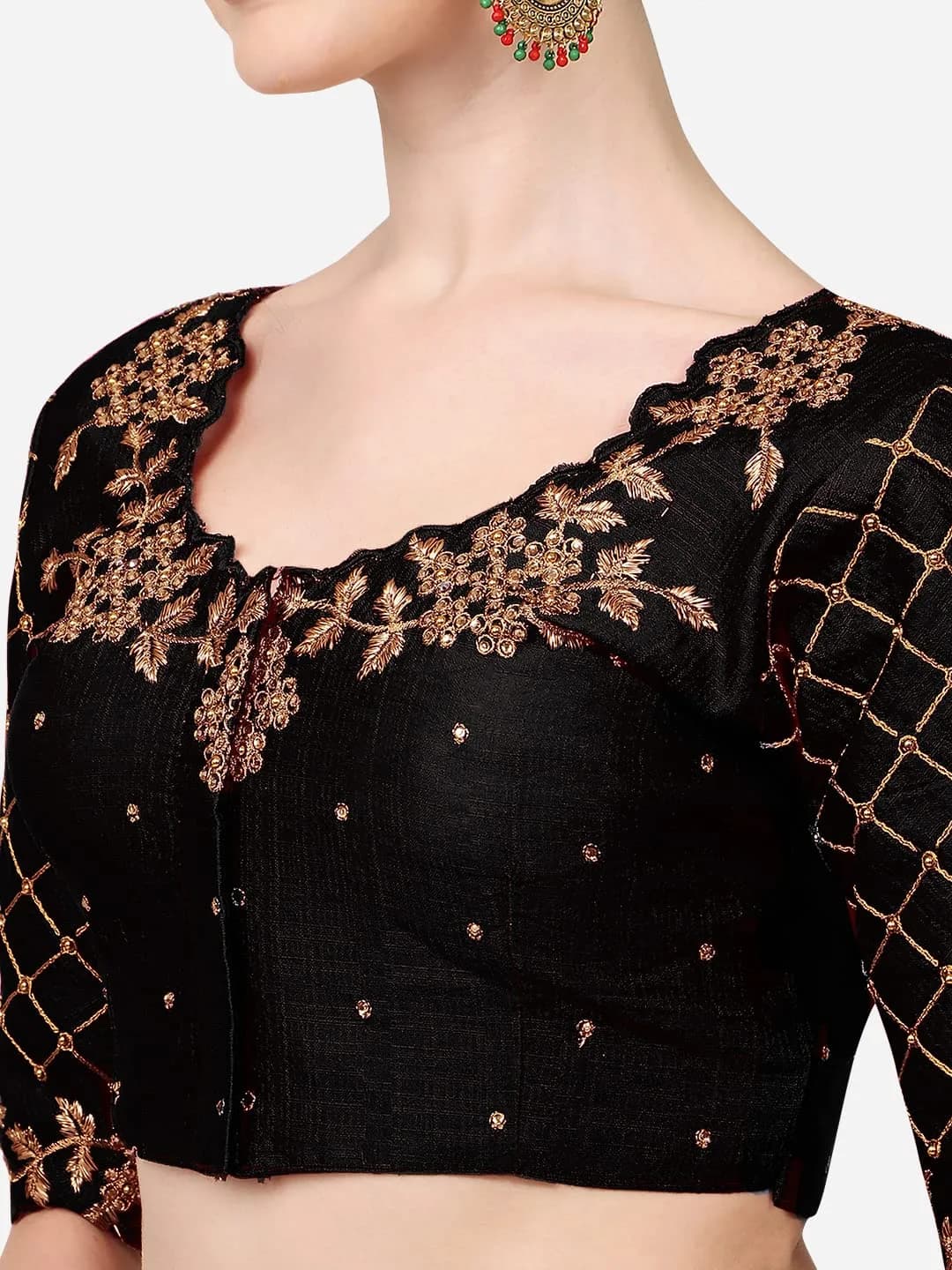 Pujia Mills Women's Black Choli with Hand Embroidery & Stone Work, Size 38 | Authentic Imported Apparel - view 3