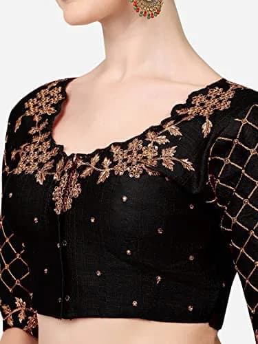 Pujia Mills Women's Black Choli with Hand Embroidery & Stone Work, Size 38 | Authentic Imported Apparel thumbnail 3
