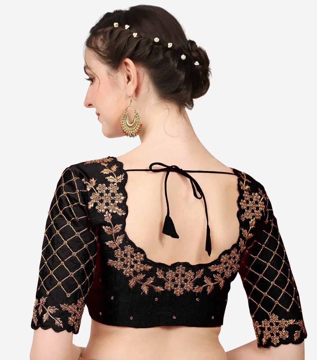 Pujia Mills Women's Black Choli with Hand Embroidery & Stone Work, Size 38 | Authentic Imported Apparel - view 4