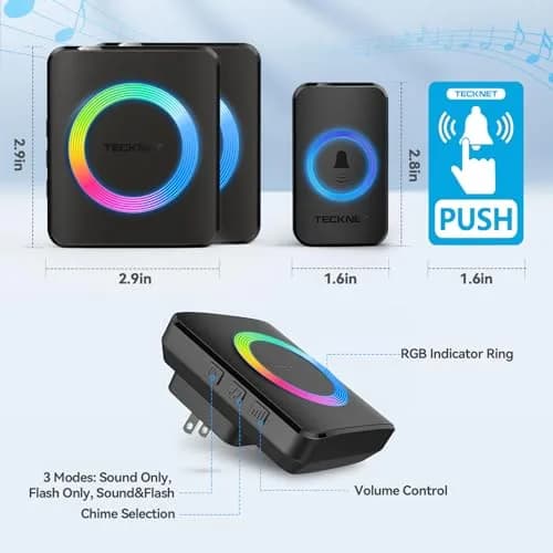 TECKNET Wireless Doorbell Kit with 2 Plug-in Receivers, 1300 ft Range, IP65 Waterproof, 60 Chimes & 5 Volume Levels, Black | Smart Doorbell Chime for Home & Office thumbnail 8