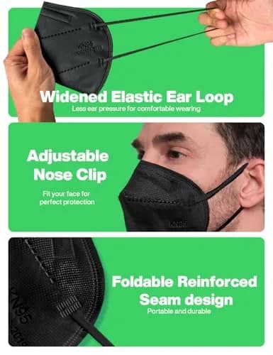 Boncare KN95 Black Face Masks 30 Pcs | 5-Layer Filtration ≥95% Breathable thumbnail 4
