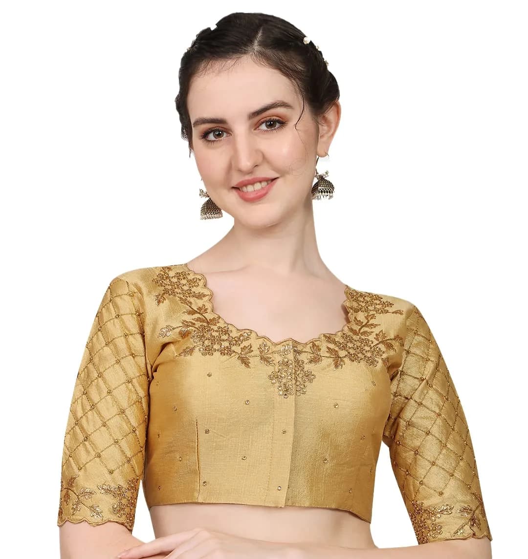 Pujia Mills Women's Gold Choli with Hand Embroidery & Stone Work, 38 (Chest 38in) - main product image