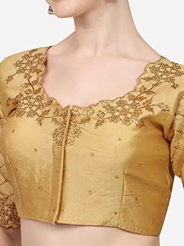 Pujia Mills Women's Gold Choli with Hand Embroidery & Stone Work, 38 (Chest 38in) thumbnail 3
