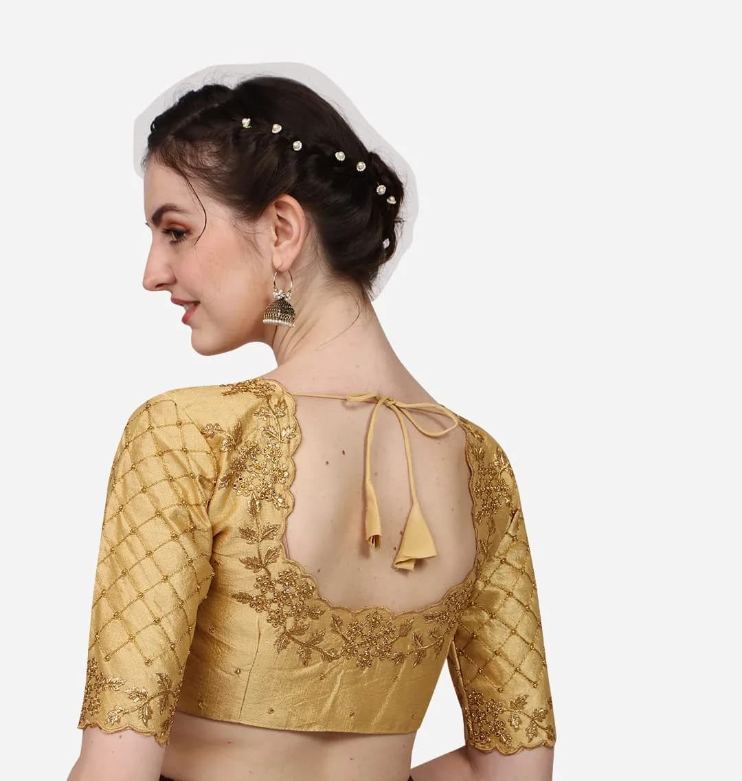Pujia Mills Women's Gold Choli with Hand Embroidery & Stone Work, 38 (Chest 38in) - view 4