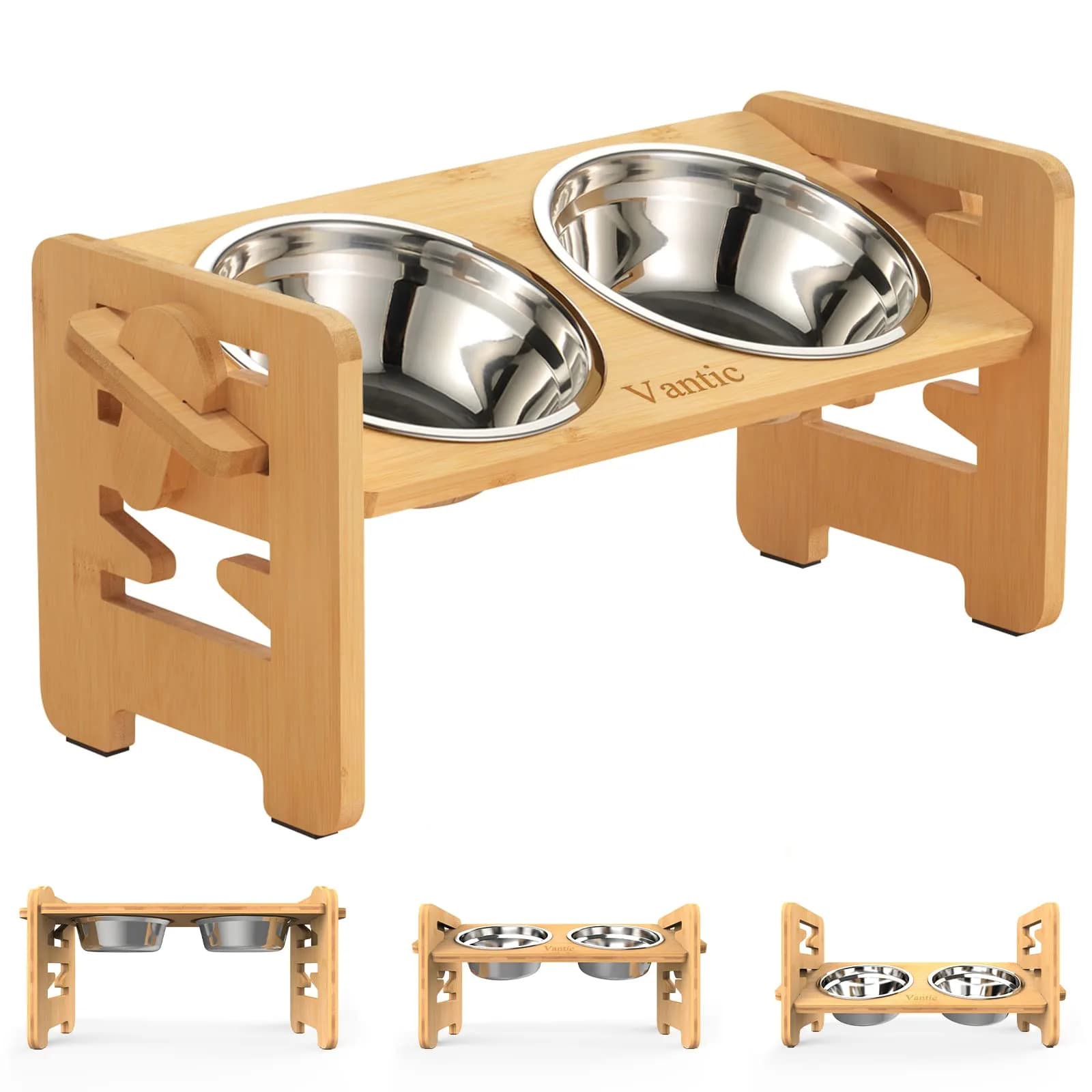 Vantic Elevated Dog Bowls, Small | Adjustable Height & Tilted Platform for Small Dogs