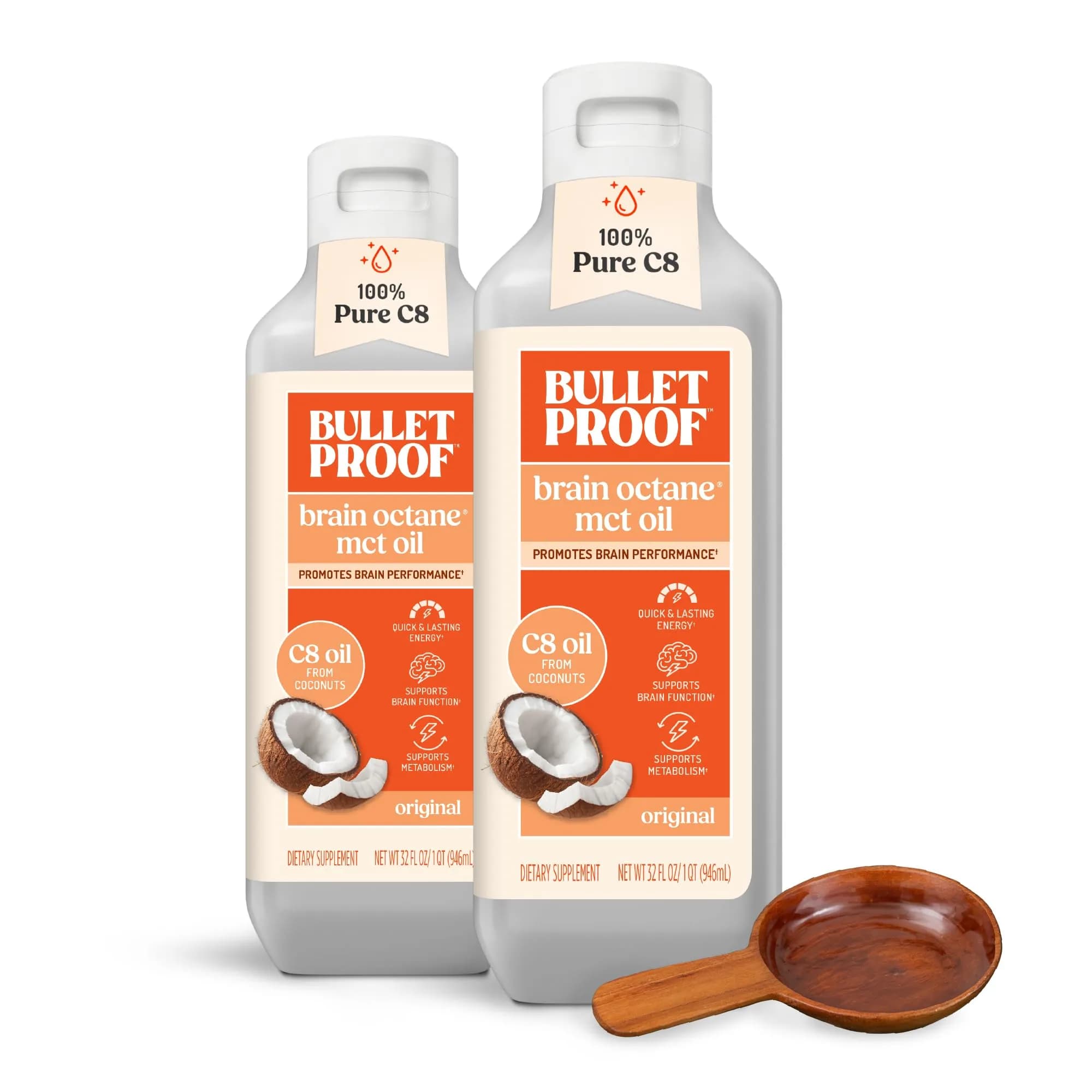 Bulletproof Brain Octane C8 MCT Oil 32 Ounce (Pack of 2) - Triple-Distilled Keto Energy - main product image