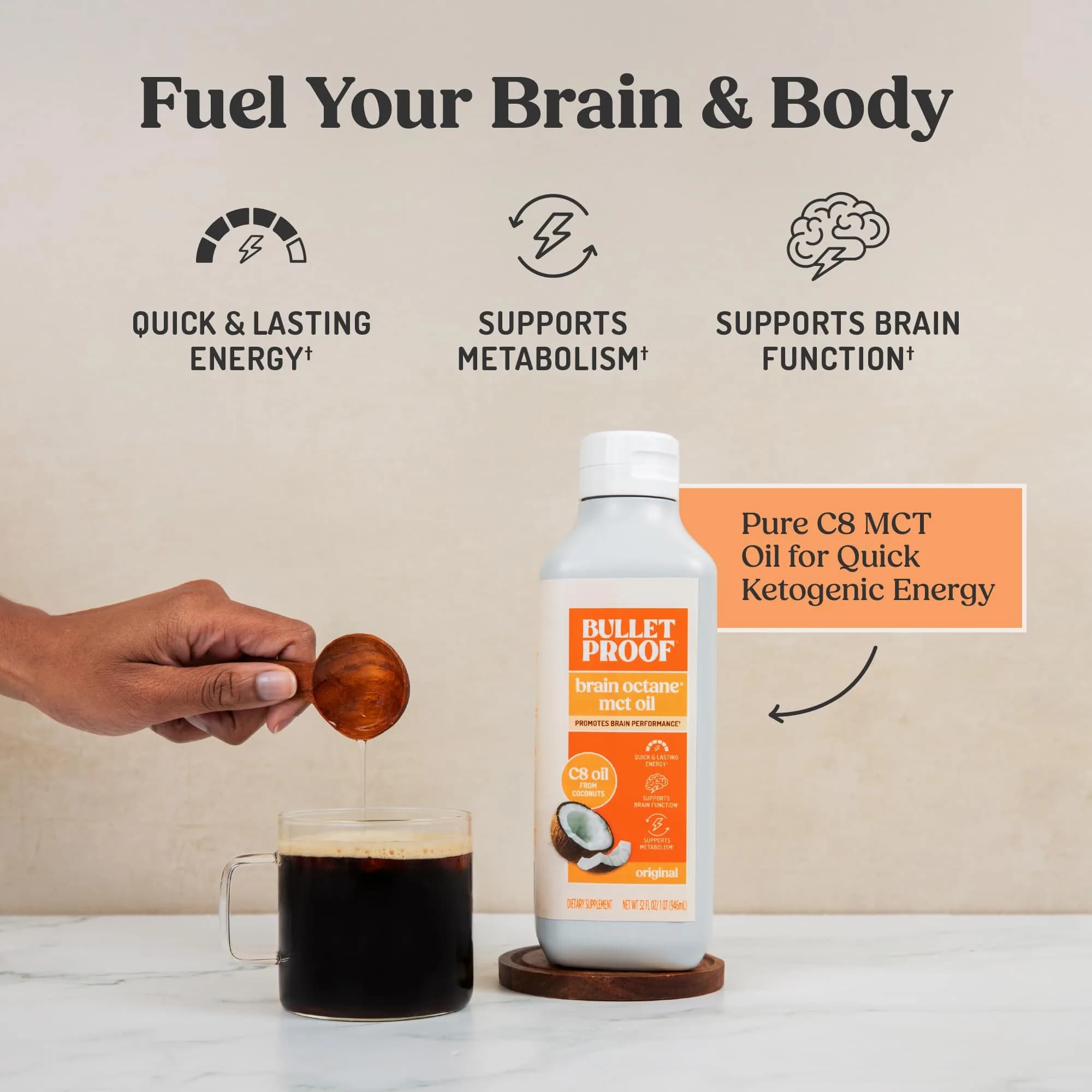 Bulletproof Brain Octane C8 MCT Oil 32 Ounce (Pack of 2) - Triple-Distilled Keto Energy - view 4