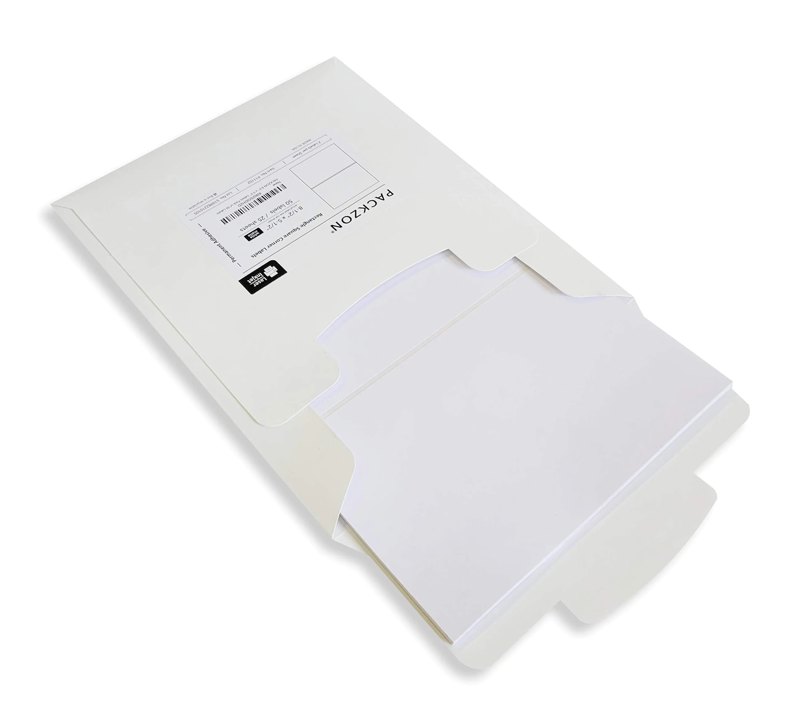 PACKZON Shipping Labels 8.5 x 5.5 Inches (50 Labels) | Heavyweight Paper for Laser & Inkjet Printers - main product image