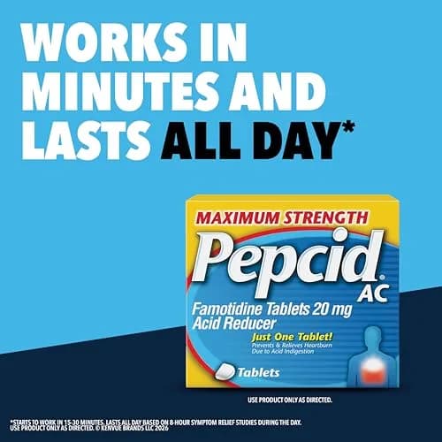 Pepcid AC Maximum Strength Heartburn Relief Tablets 75 ct | Famotidine 20mg Acid Reducer thumbnail 2