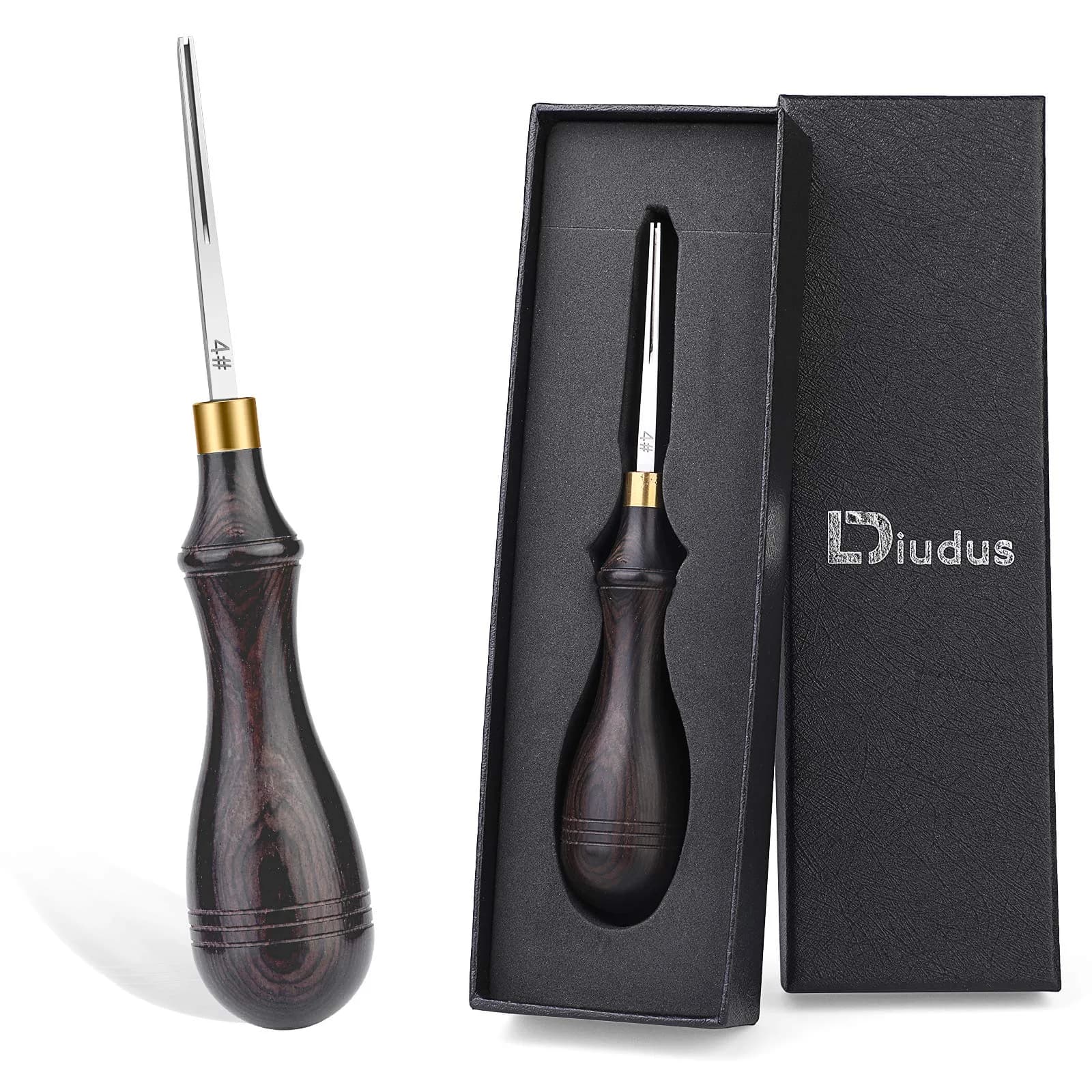 DIUDUS Leather Edge Beveler Tool 0.7mm (4#) with Wood Handle | Professional Grade Leather Skiving Tool — 0.7mm / 4#