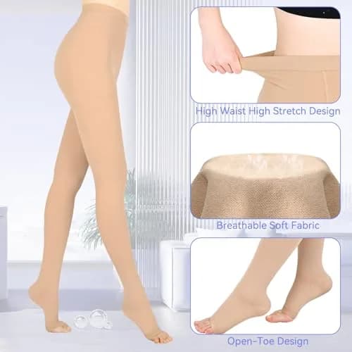 Athbavib 20-30mmHg Compression Pantyhose for Women & Men | Medical-Grade Support, Breathable Nylon & Spandex, Beige, Unisex thumbnail 4