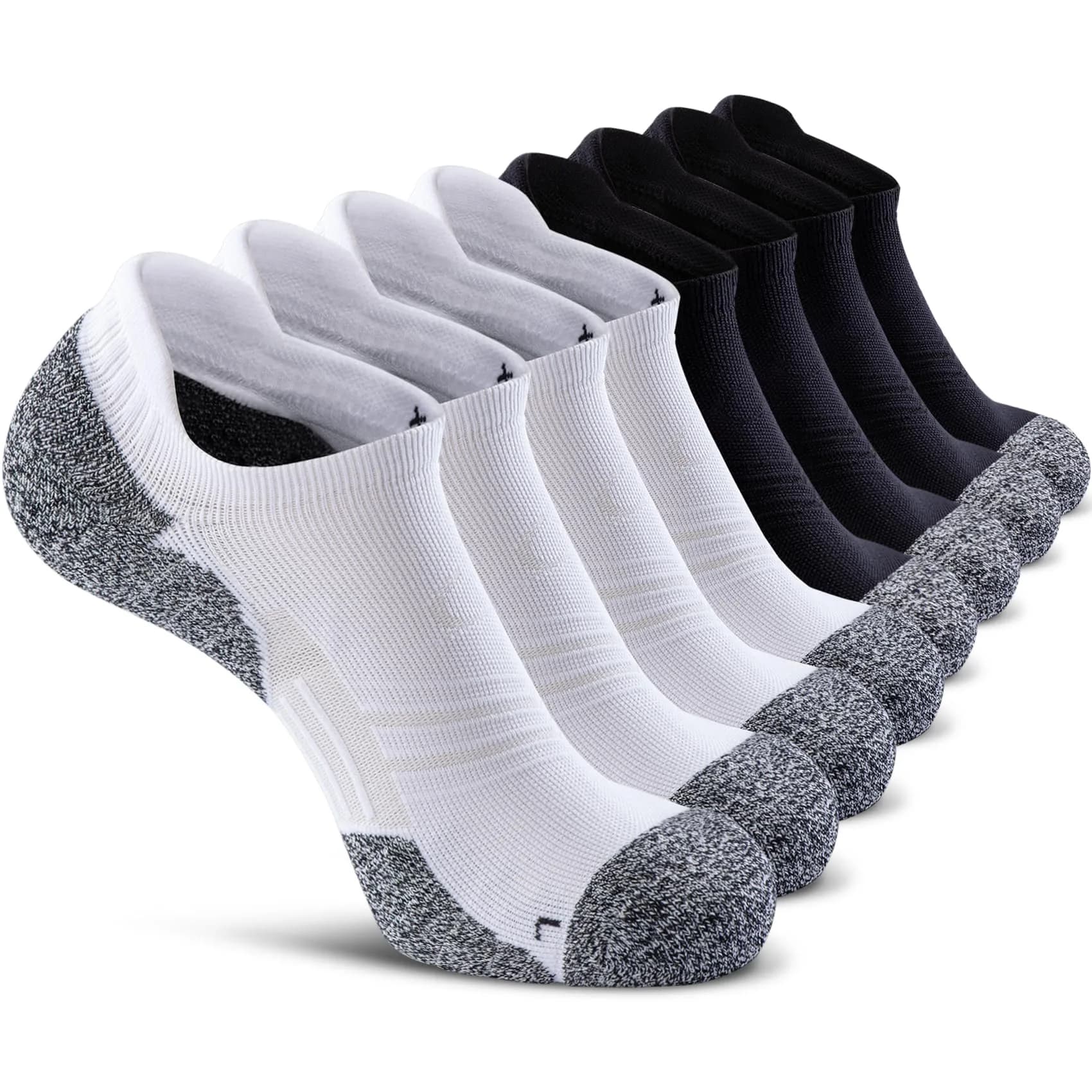CWVLC No Show Sports Compression Socks 8-pairs | Moisture Wicking, Arch Support, No Slip, Cushioned, Low Cut — Black White (8 Pairs)
