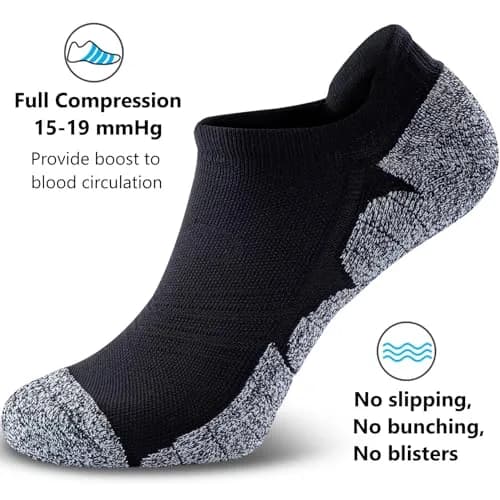 CWVLC No Show Sports Compression Socks 8-pairs | Moisture Wicking, Arch Support, No Slip, Cushioned, Low Cut thumbnail 3