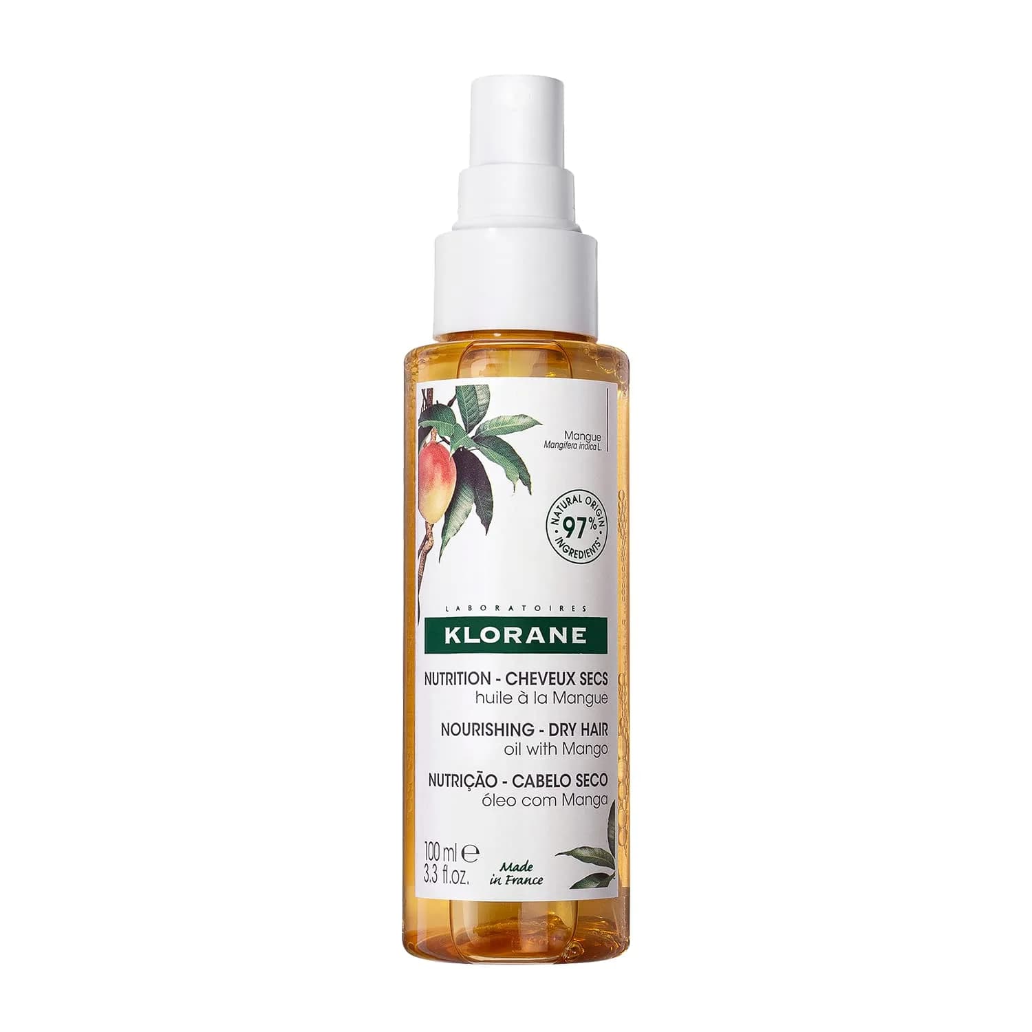 Klorane Nourishing Dry Hair Oil with Mango 3.3 Fl Oz | Hydrating & Protecting Vegan Spray