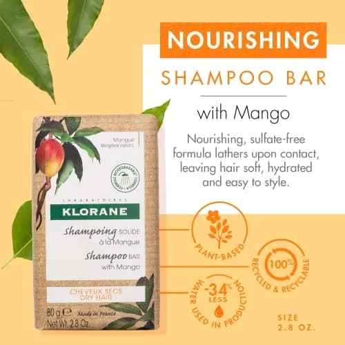 Klorane Nourishing Shampoo Bar with Mango 2.8 Oz | Deeply Nourishes & Hydrates Dry Hair thumbnail 2