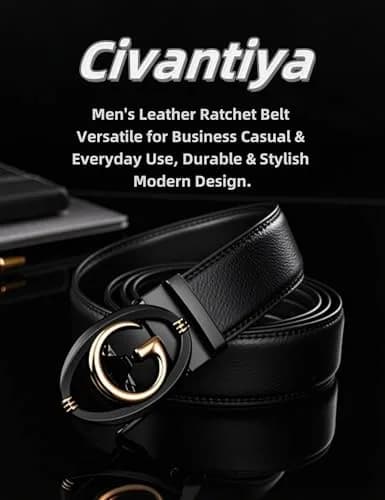 Civantiya Men's Ratchet Belt Leather Belt Adjustable 46-52" | Perfect Fit with Auto-Lock (Black Style 04, 1.38" Wide) thumbnail 7