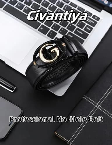 Civantiya Men's Ratchet Belt Leather Belt Adjustable 46-52" | Perfect Fit with Auto-Lock (Black Style 04, 1.38" Wide) thumbnail 8