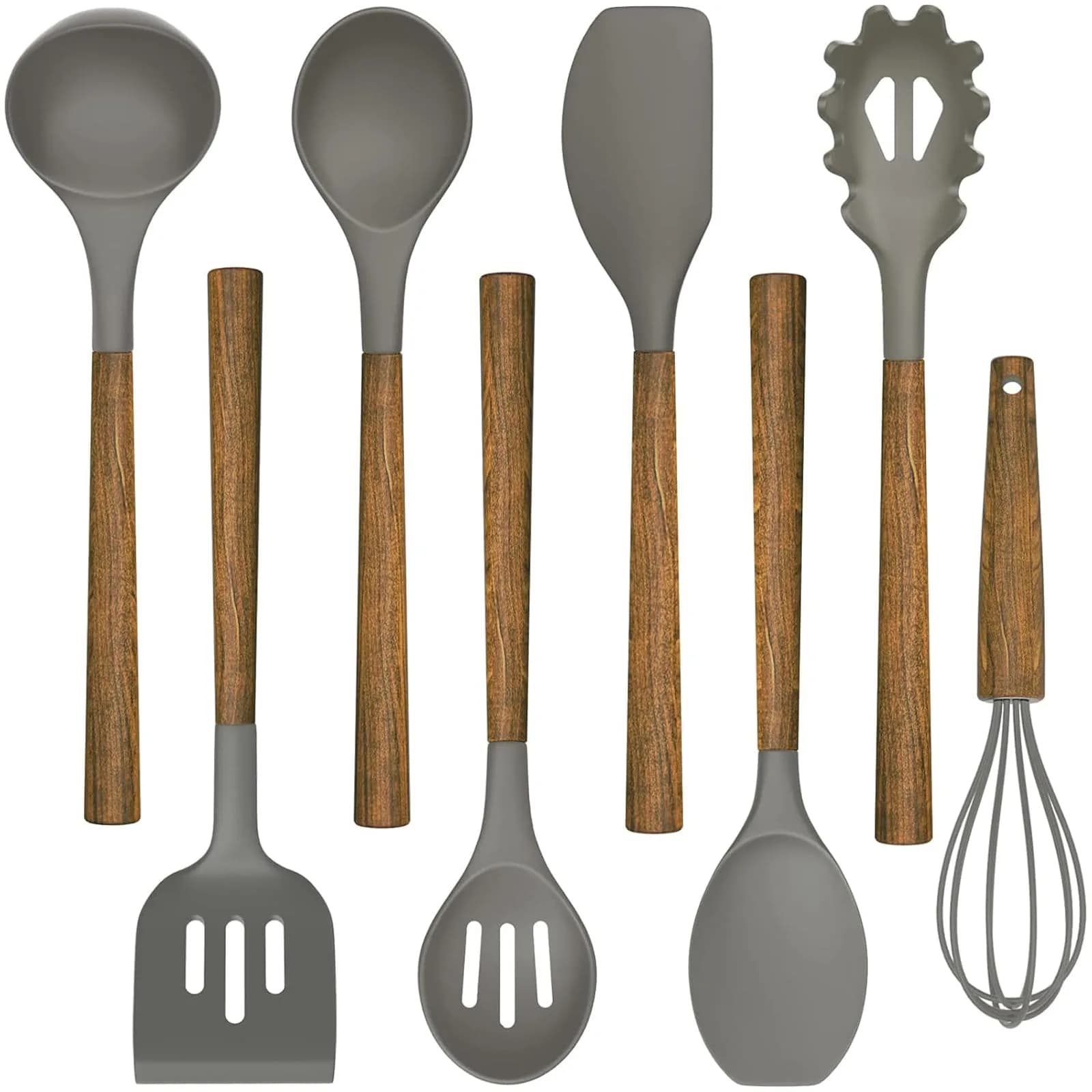 Umite Chef Silicone Cooking Utensil Set with Acacia Wooden Handles, 8-Piece Set | Heat Resistant Spatula & Kitchen Gadgets